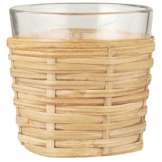 Fyrfadsstage i glas med rattanflet H6.4 Ø6,4 cm