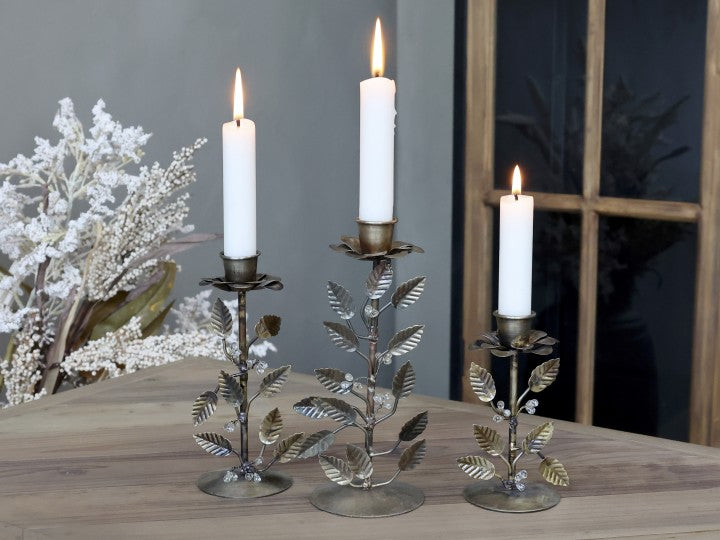 Lysestage med blomst og blade lille H13 Ø6,5 cm