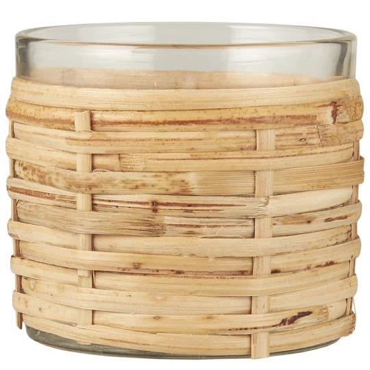 Fyrfadsstage i glas med rattanflet H6,3 Ø7 cm