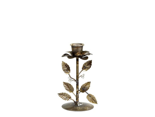 Lysestage med blomst og blade lille H13 Ø6,5 cm