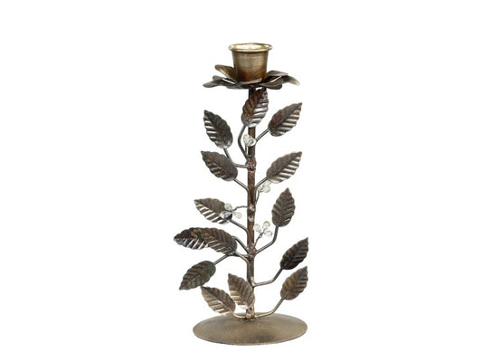 Lysestage med blomst og blade stor H19 Ø6,5 cm